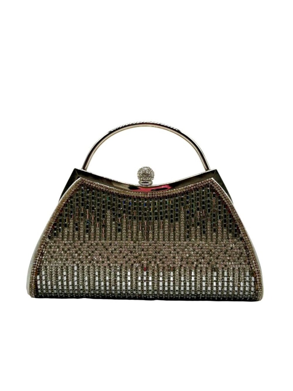 Silver Crystal-Embellished Evening Clutch